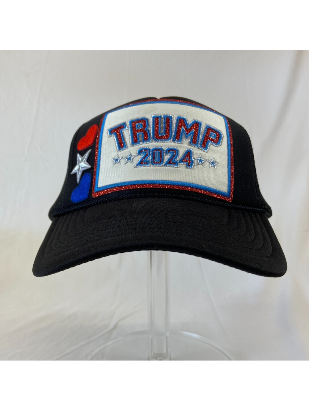 Womens Trump 2024 Baseball Cap Snapback Trucker Hat Mesh Back Bling Patches OSFA